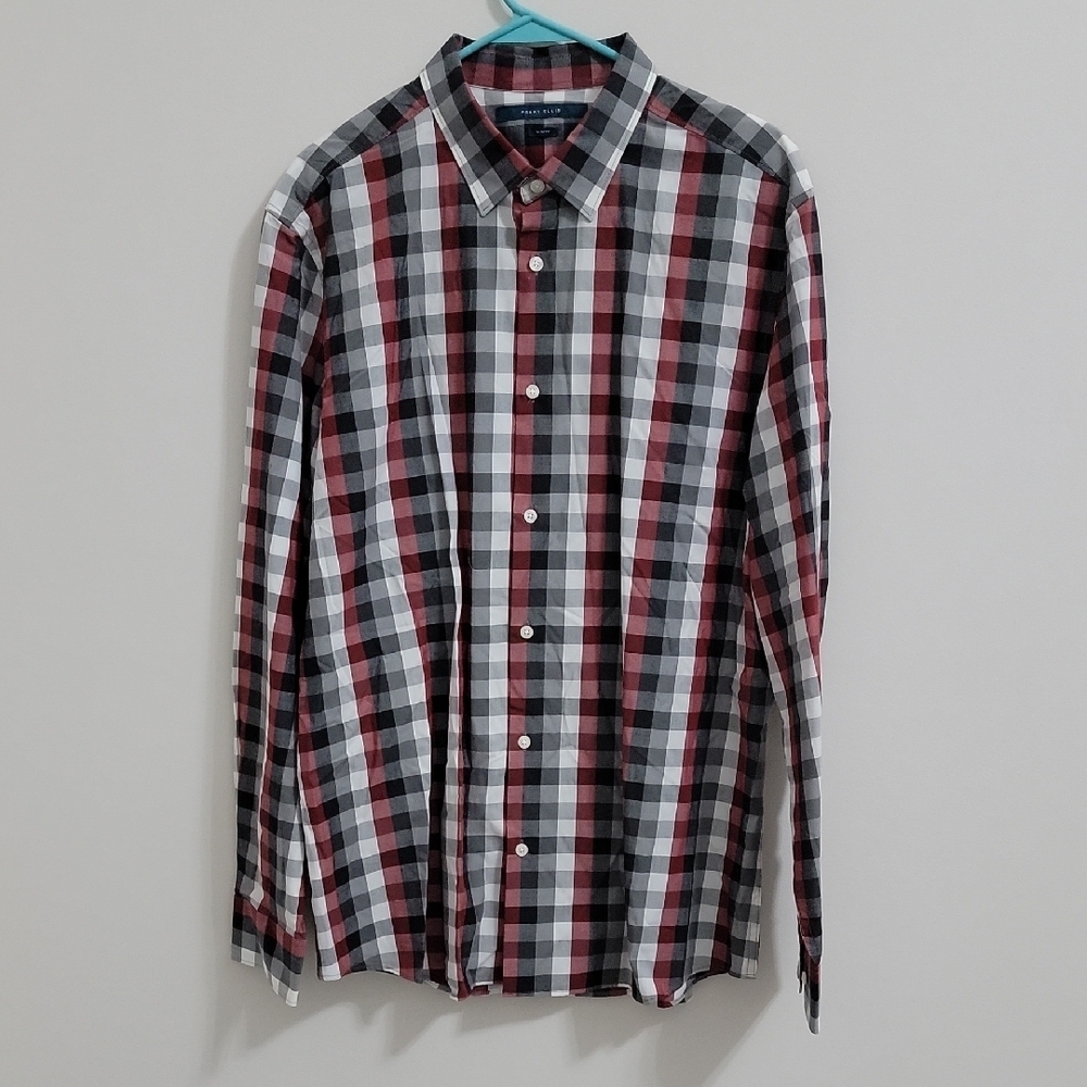 Perry Ellis Men's Checkered Shirt - Black, Red, White Size XL Cotton